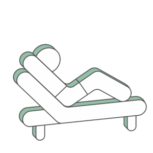 Simple icon showing person laying down, relaxing on a sunbed.