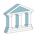 Simple icon of a museum with pillars.
