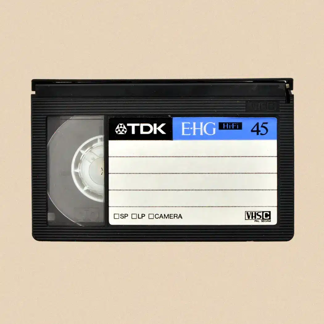 Close up of a VHS C tape - VHS C to Digital Service