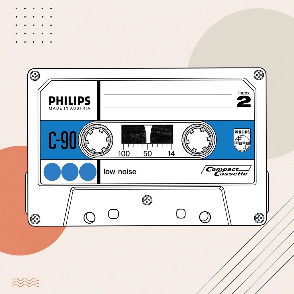 Stylised graphic of a cassette tape.